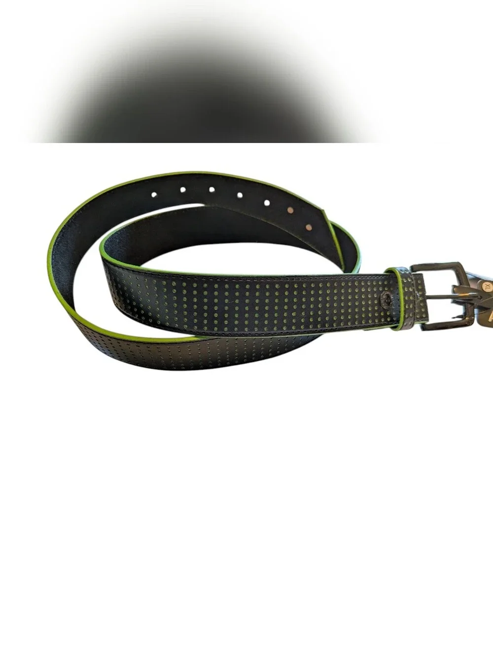 NWT Armourdillo Men's Perforated Black Belt & Lime Green 💚